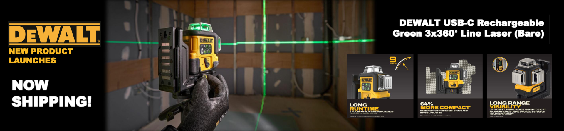Dewalt USB-C Rechargeable 3 x 360 Line Laser